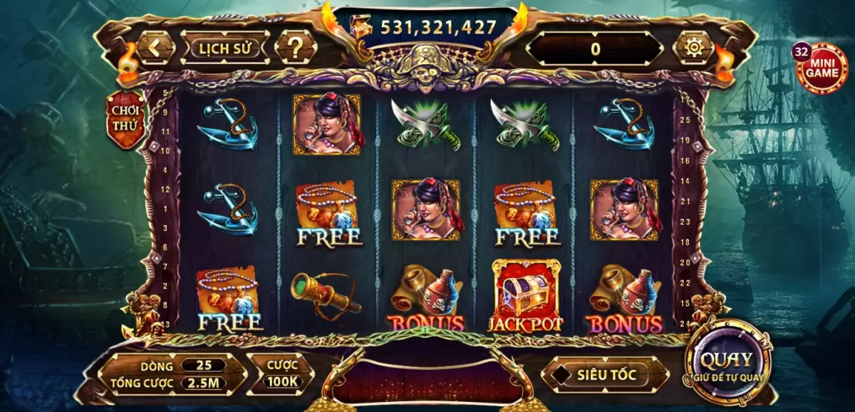 Giao diện Slots game Pirates đầy cuốn hút