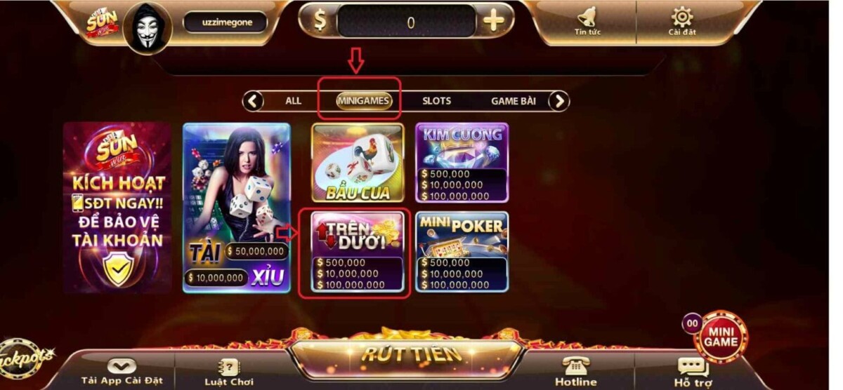 Bắt đầu trải nghiệm mini game trên dưới 