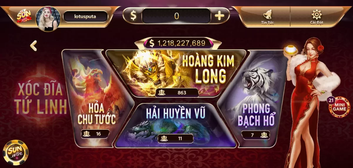Giao diện đẹp mắt tại cổng game Sunwin